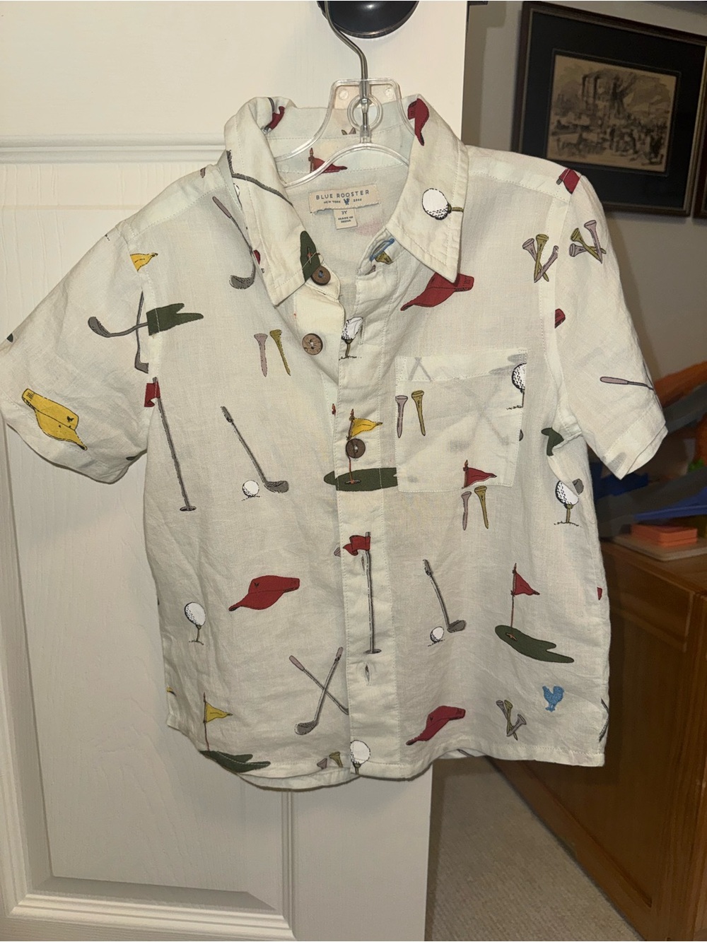 Blue Rooster Collection White Short-Sleeve Golf Print Button-Down Shirt